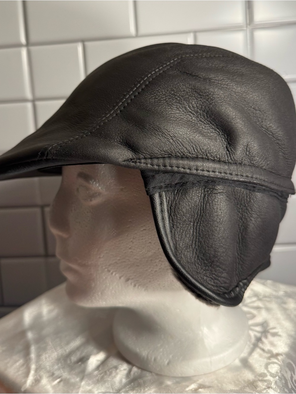 Black Sheep Leather Crown Cap Earflap Cap